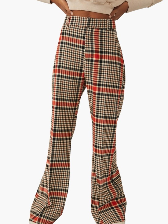 Free People Pants - Free People Jules plaid Wide-Leg Pants in Beige & Red